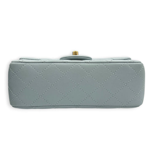 CC Mini Rectangle Pearl Crush Light Blue Shoulder Bag in Lambskin, Gold hardware