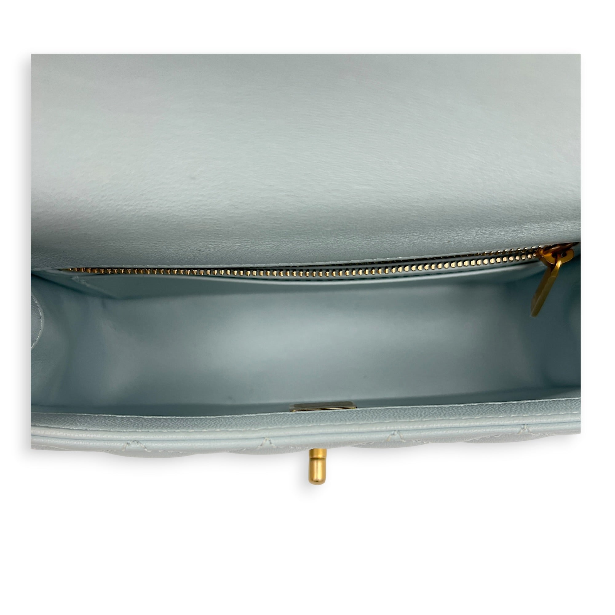 CC Mini Rectangle Pearl Crush Light Blue Shoulder Bag in Lambskin, Gold hardware
