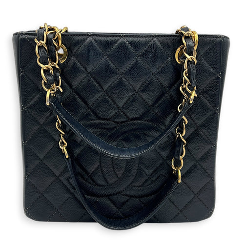 PST Black (recoloured) Tote Bag in Caviar Leather, Gold hardware