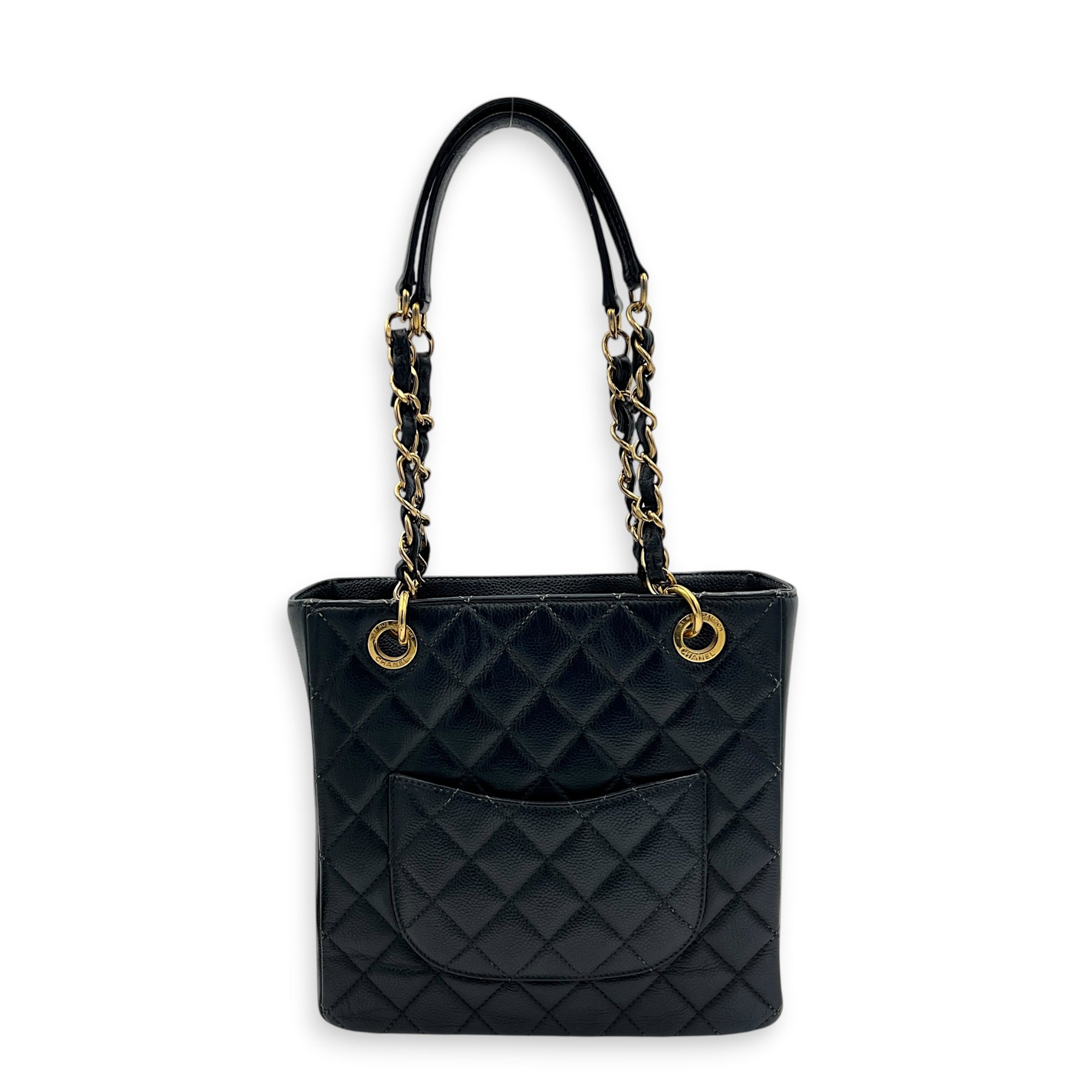 PST Black (recoloured) Tote Bag in Caviar Leather, Gold hardware