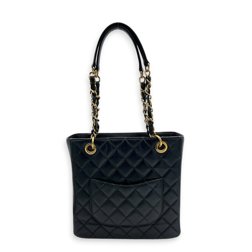 PST Black (recoloured) Tote Bag in Caviar Leather, Gold hardware