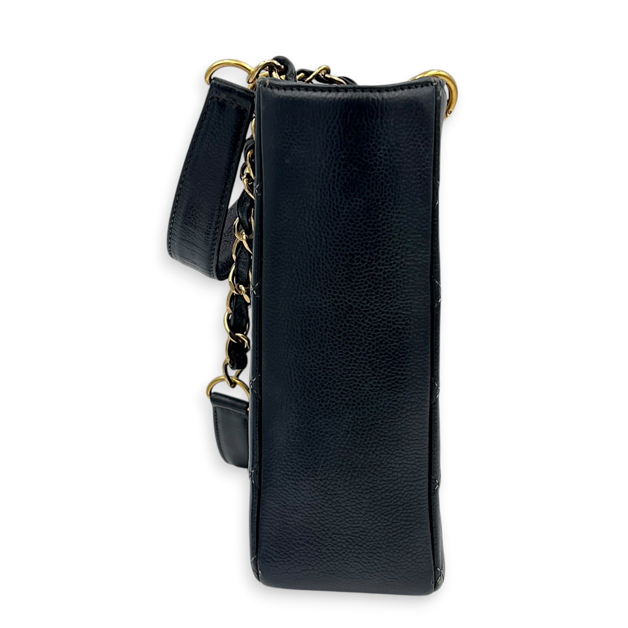 PST Black (recoloured) Tote Bag in Caviar Leather, Gold hardware
