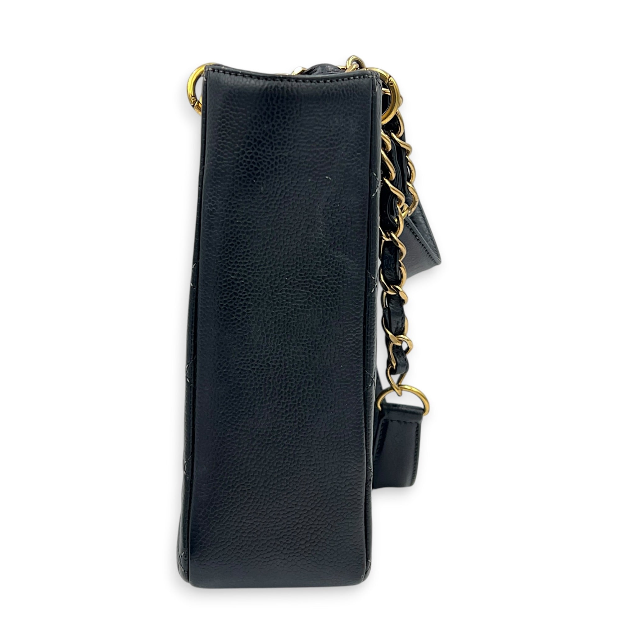 PST Black (recoloured) Tote Bag in Caviar Leather, Gold hardware