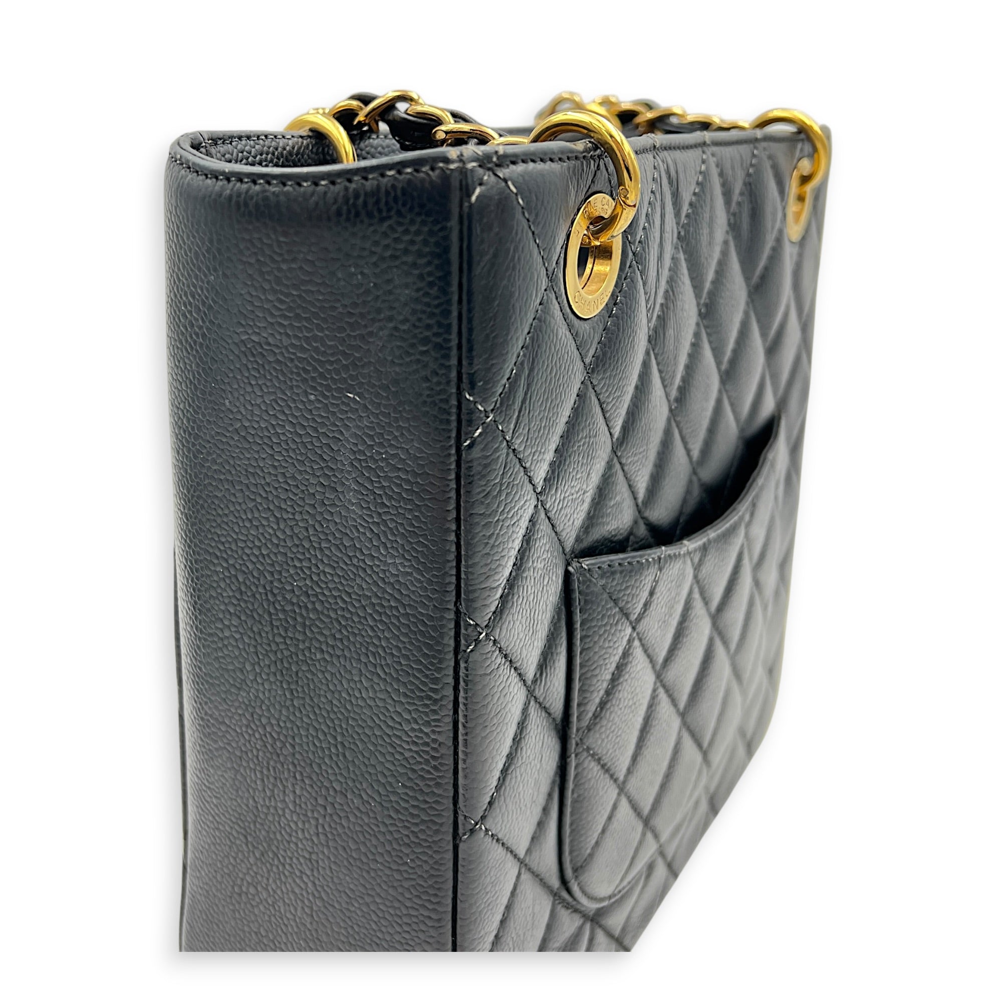 PST Black (recoloured) Tote Bag in Caviar Leather, Gold hardware