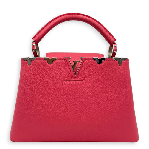 Capucines BB Pink Top Handle Bag in Taurillon Leather, Silver hardware