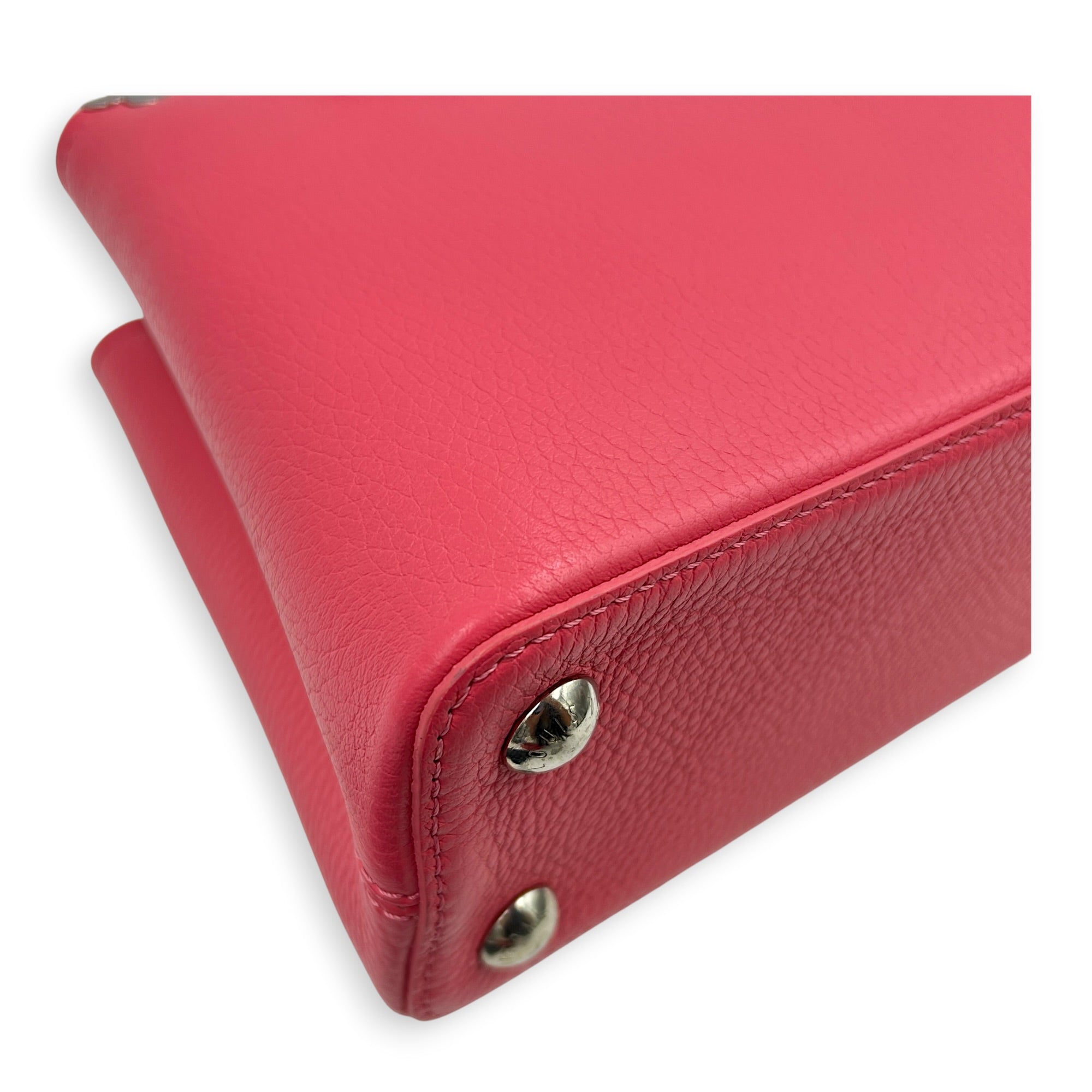 Capucines BB Pink Top Handle Bag in Taurillon Leather, Silver hardware