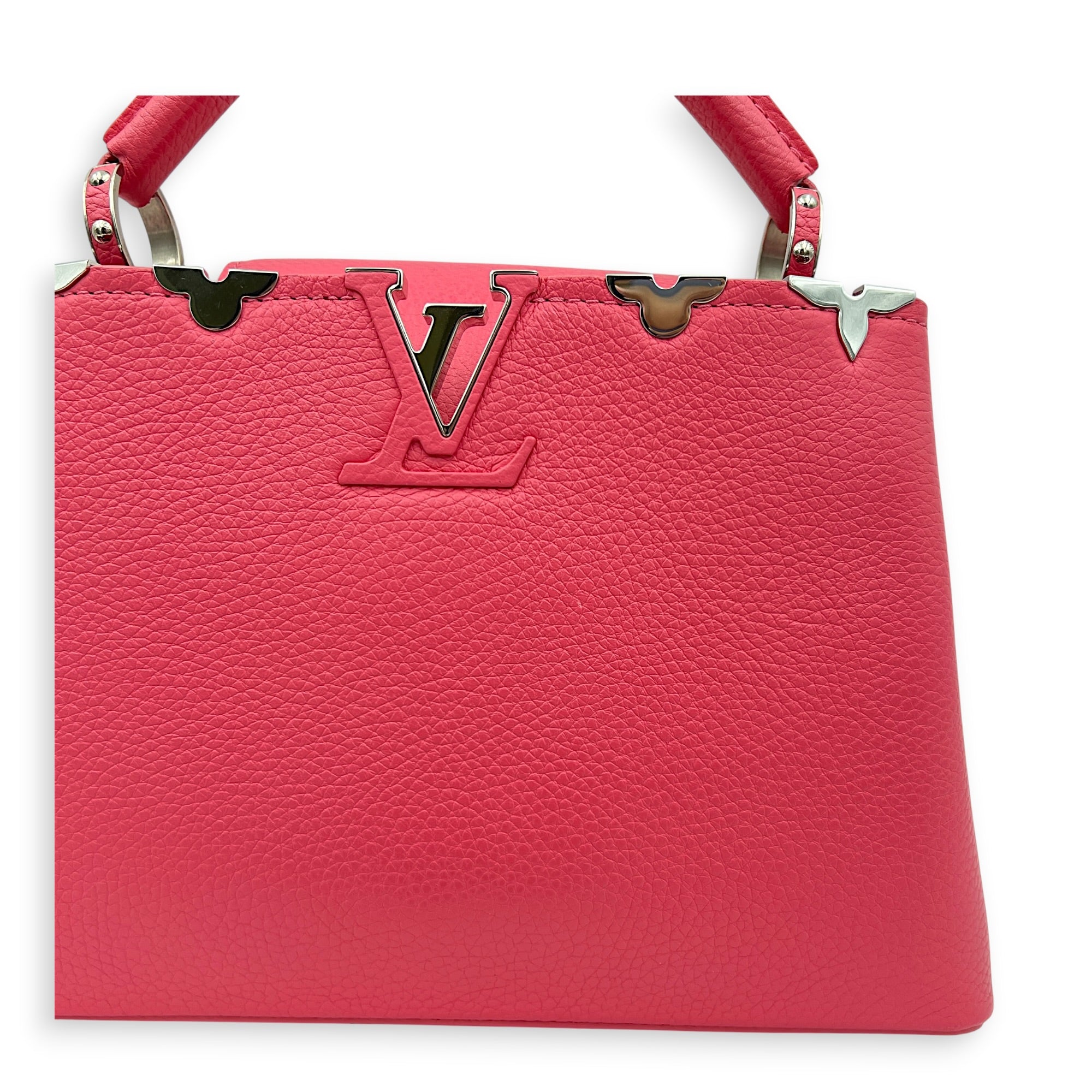 Capucines BB Pink Top Handle Bag in Taurillon Leather, Silver hardware