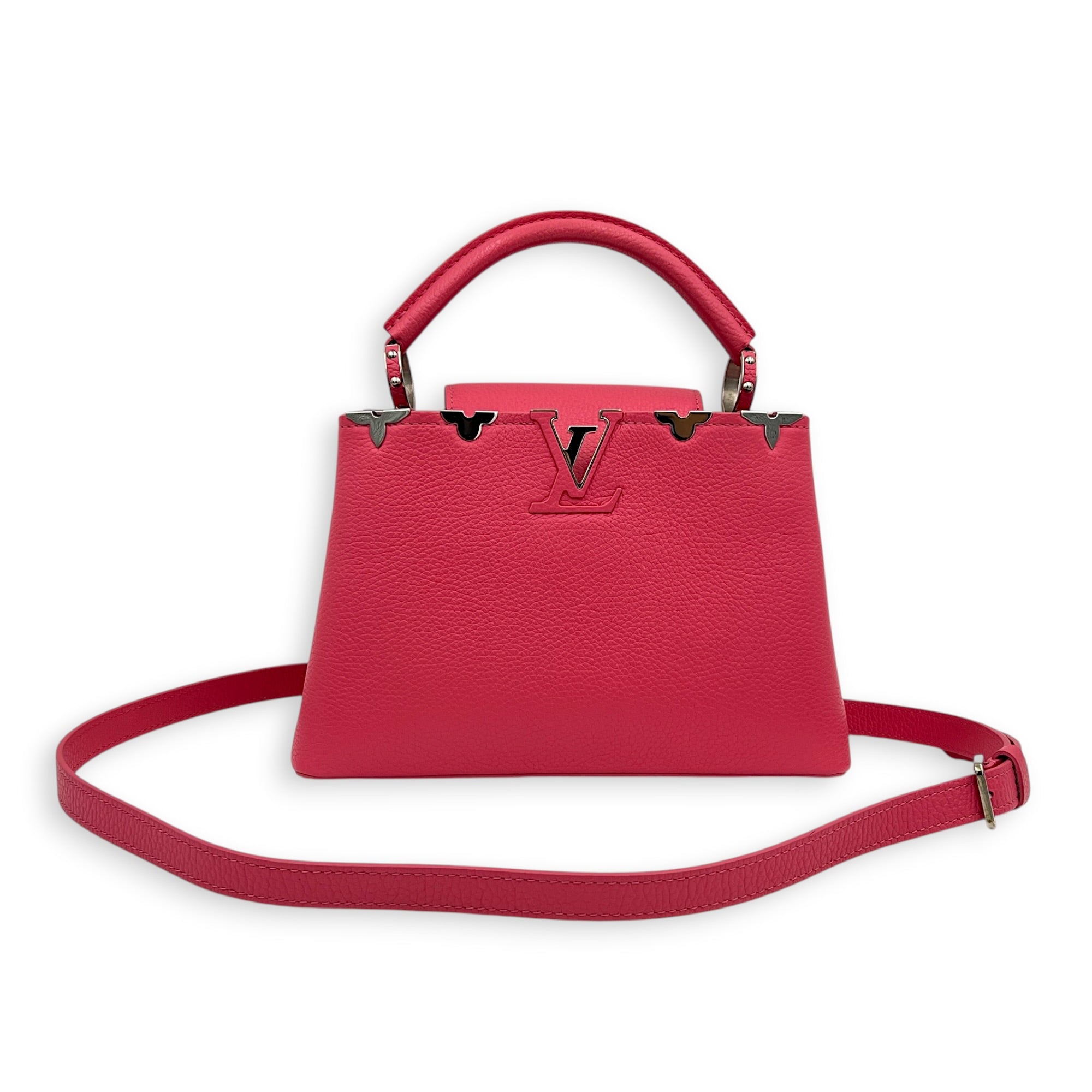 Capucines BB Pink Top Handle Bag in Taurillon Leather, Silver hardware
