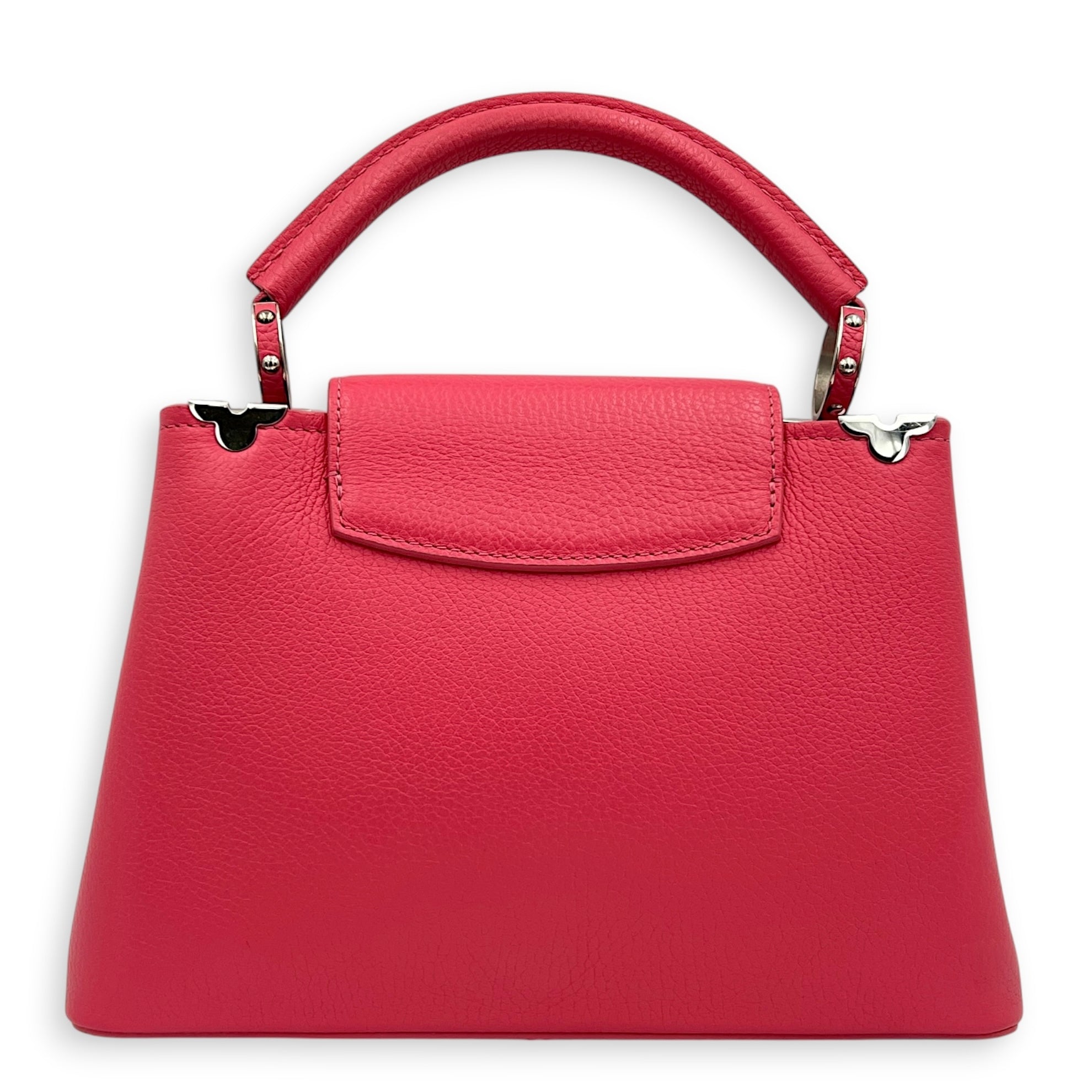 Capucines BB Pink Top Handle Bag in Taurillon Leather, Silver hardware