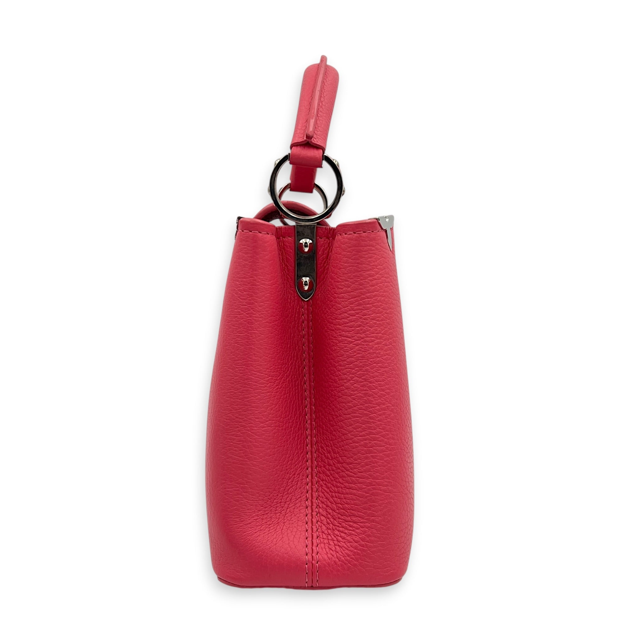 Capucines BB Pink Top Handle Bag in Taurillon Leather, Silver hardware