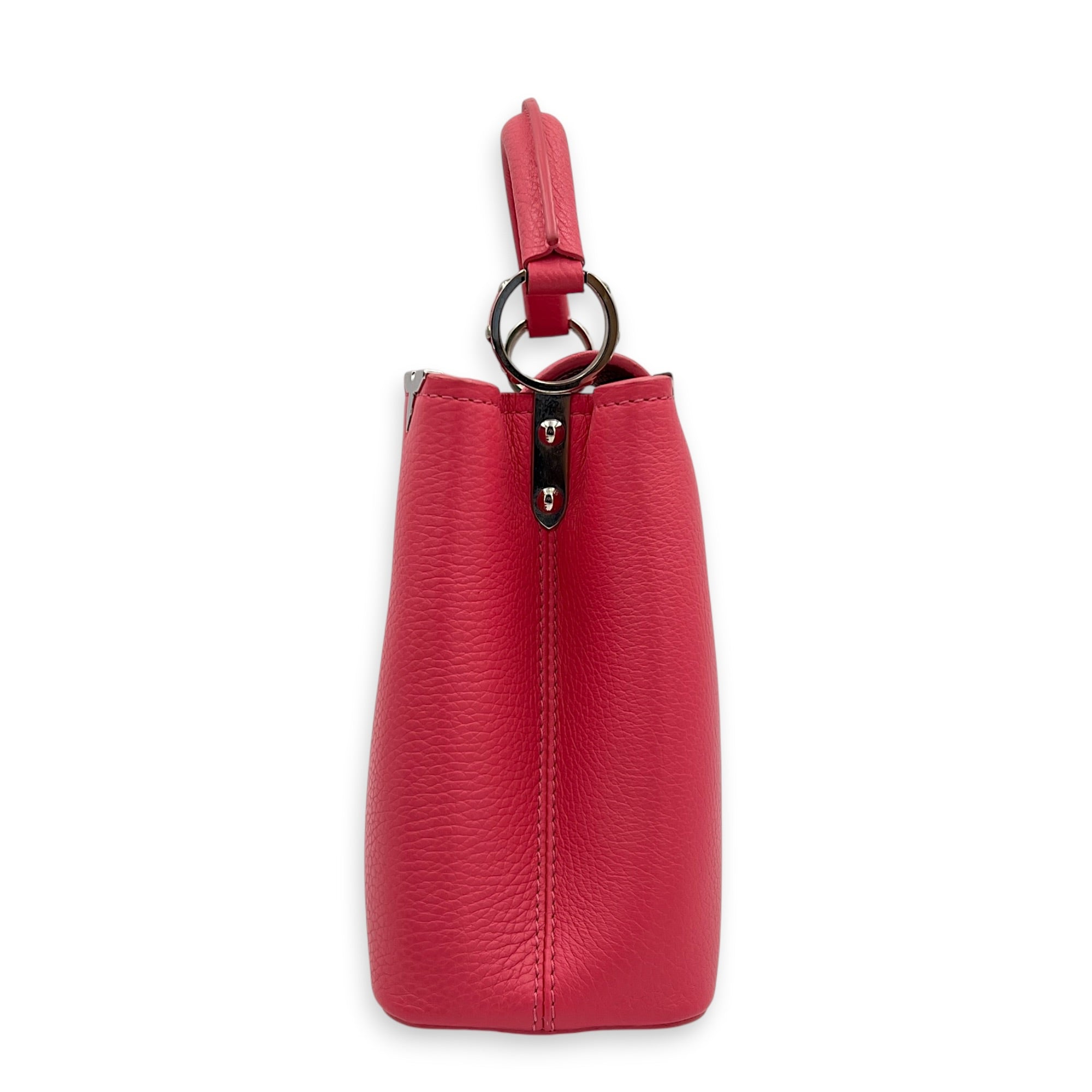 Capucines BB Pink Top Handle Bag in Taurillon Leather, Silver hardware
