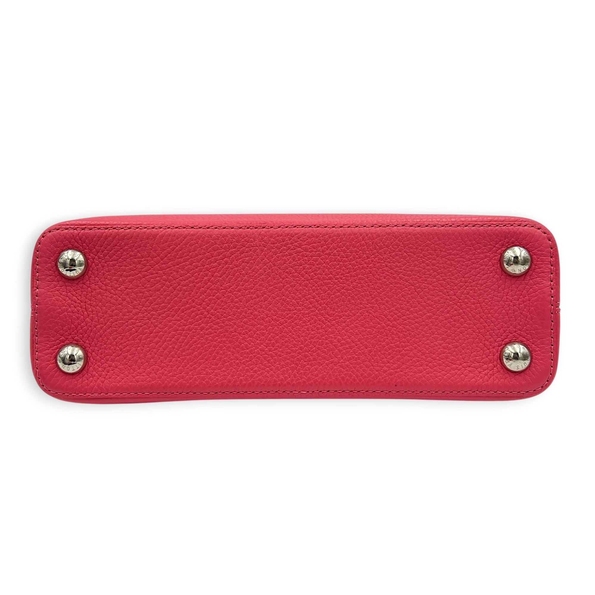 Capucines BB Pink Top Handle Bag in Taurillon Leather, Silver hardware
