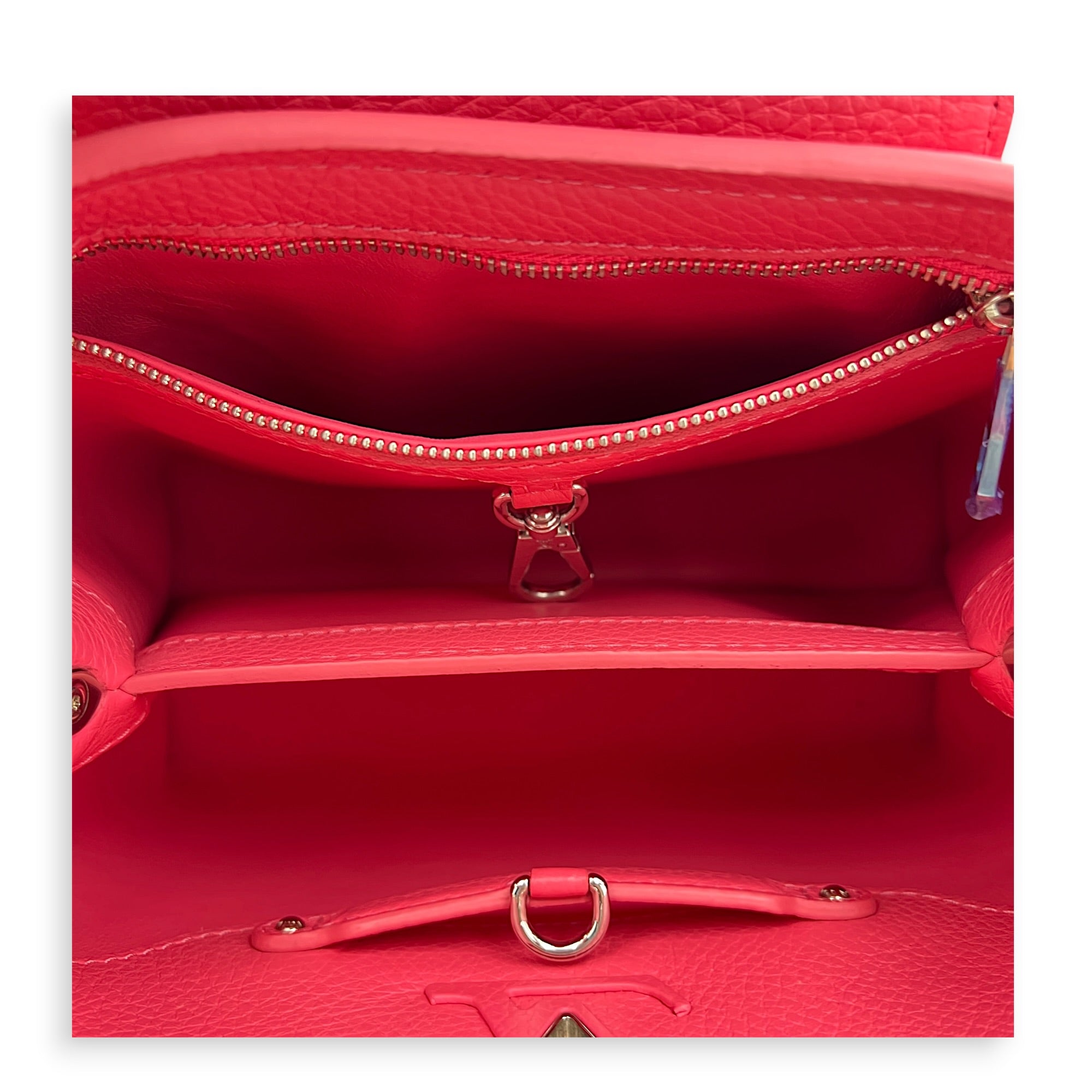 Capucines BB Pink Top Handle Bag in Taurillon Leather, Silver hardware