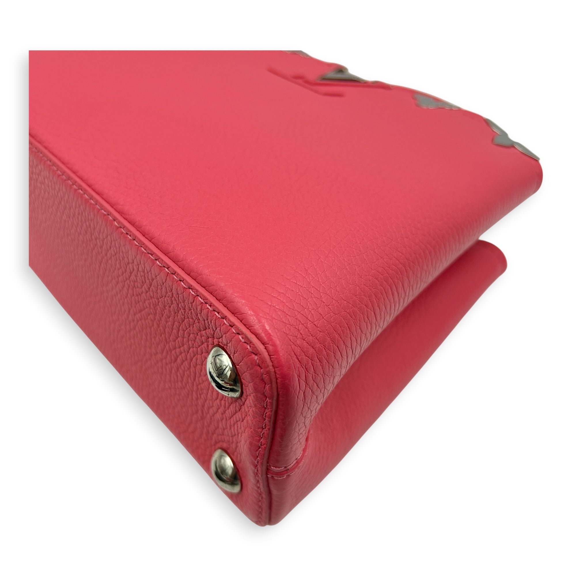 Capucines BB Pink Top Handle Bag in Taurillon Leather, Silver hardware