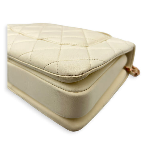 Trendy CC Small White Top Handle Bag in Lambskin, Rose Gold hardware