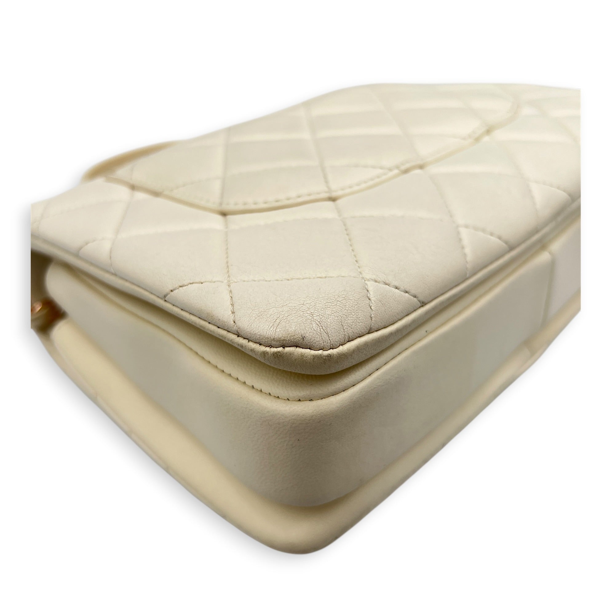 Trendy CC Small White Top Handle Bag in Lambskin, Rose Gold hardware