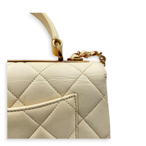 Trendy CC Small White Top Handle Bag in Lambskin, Rose Gold hardware