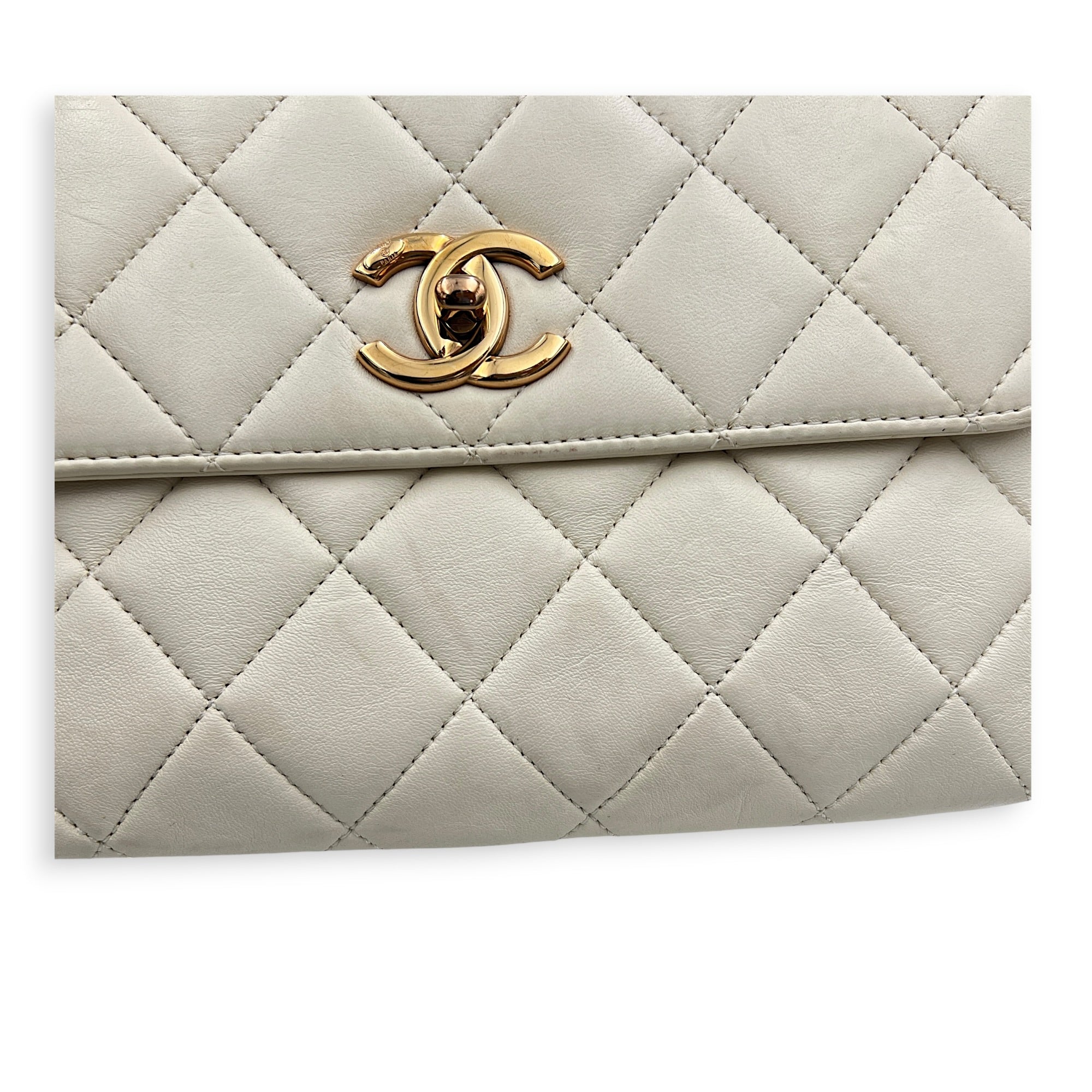 Trendy CC Small White Top Handle Bag in Lambskin, Rose Gold hardware