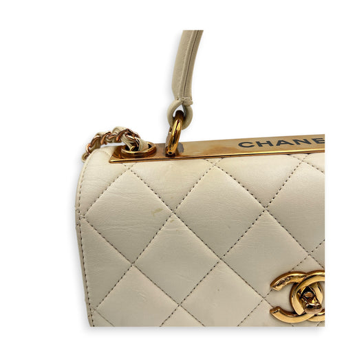 Trendy CC Small White Top Handle Bag in Lambskin, Rose Gold hardware