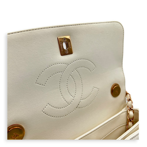 Trendy CC Small White Top Handle Bag in Lambskin, Rose Gold hardware