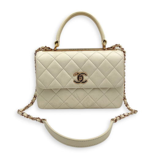 Trendy CC Small White Top Handle Bag in Lambskin, Rose Gold hardware