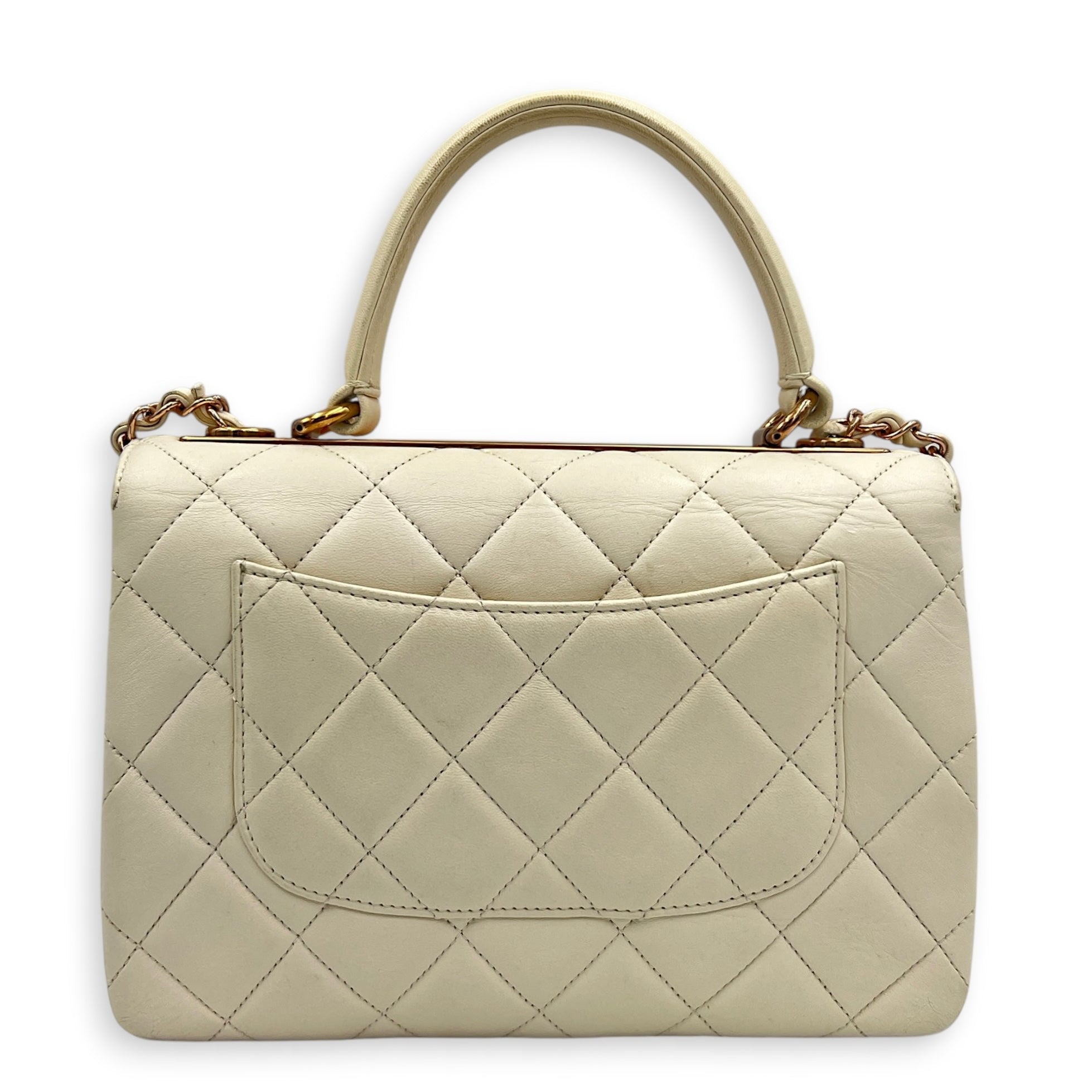 Trendy CC Small White Top Handle Bag in Lambskin, Rose Gold hardware