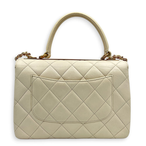 Trendy CC Small White Top Handle Bag in Lambskin, Rose Gold hardware
