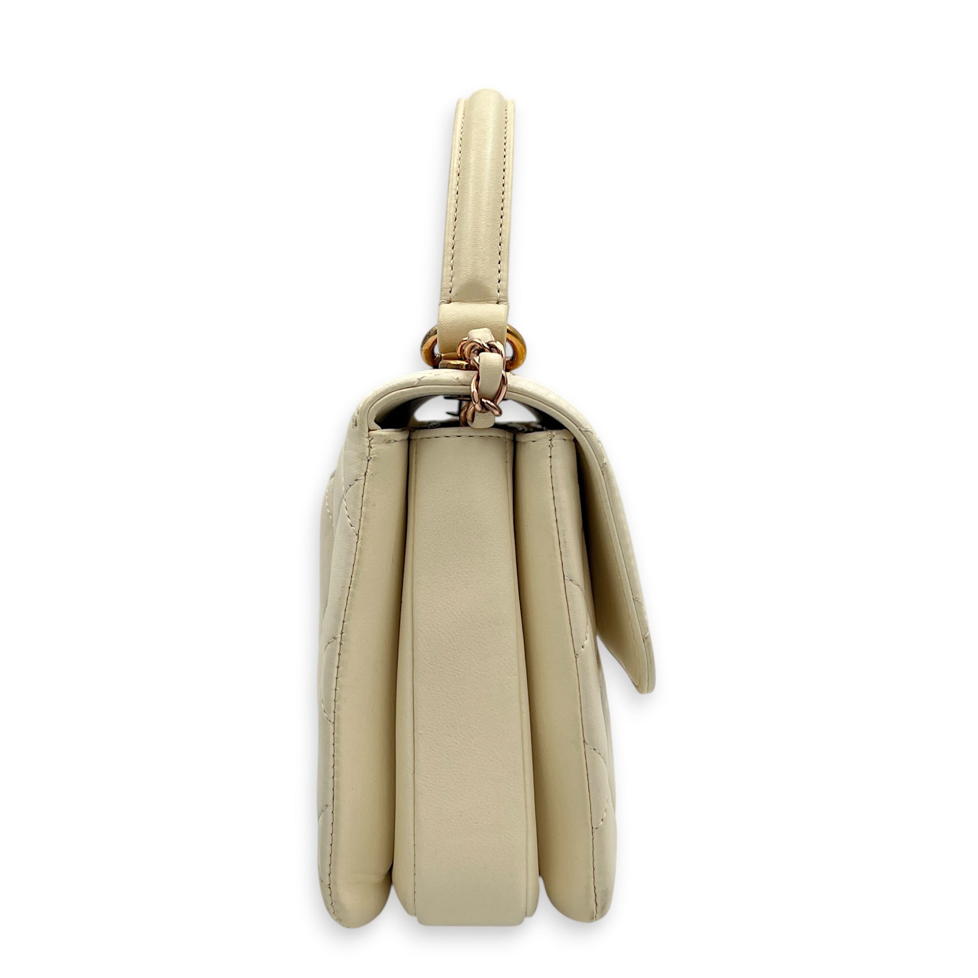 Trendy CC Small White Top Handle Bag in Lambskin, Rose Gold hardware