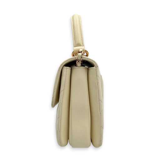 Trendy CC Small White Top Handle Bag in Lambskin, Rose Gold hardware