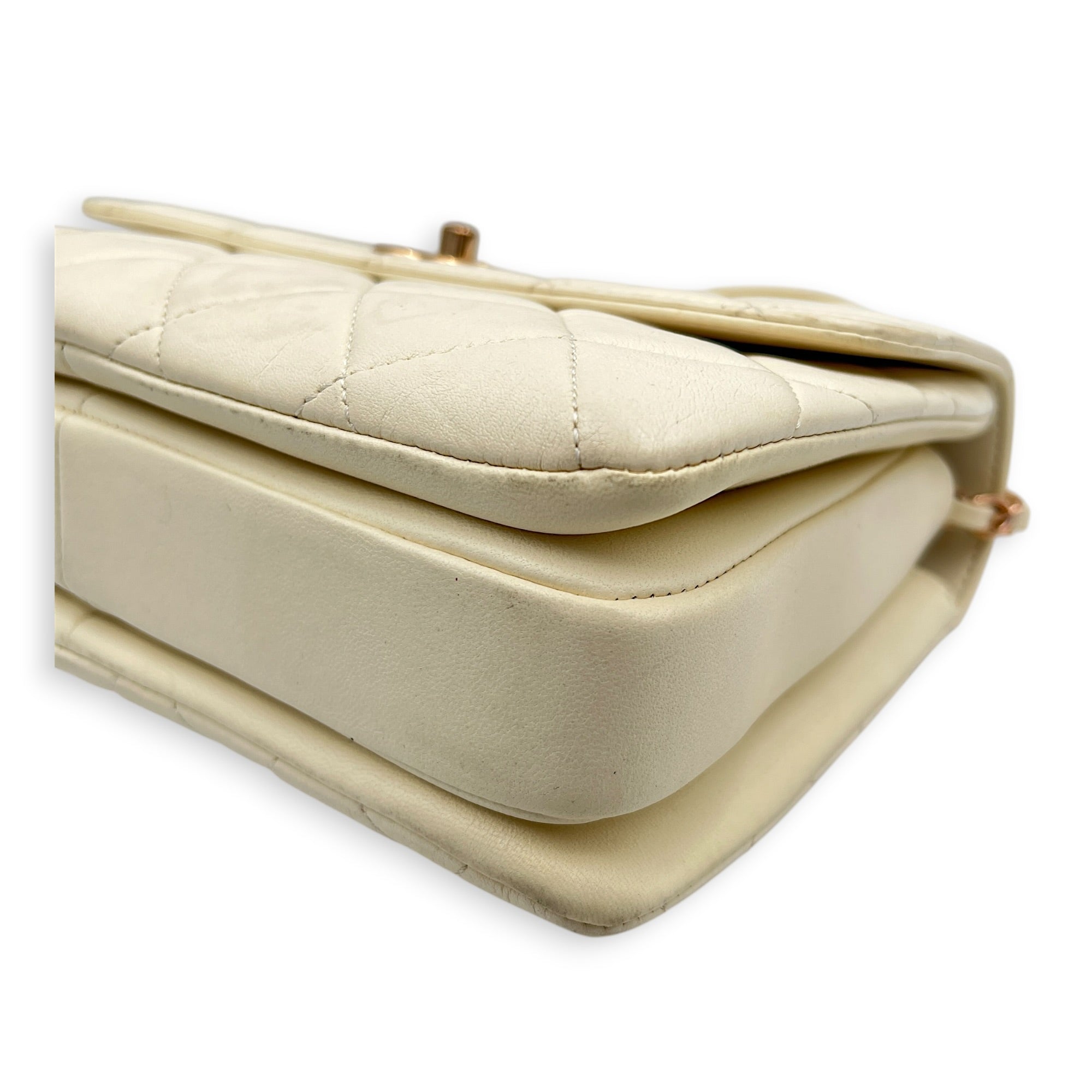 Trendy CC Small White Top Handle Bag in Lambskin, Rose Gold hardware