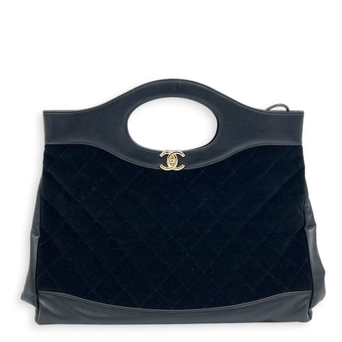 31 Large Black Tote Bag in Velvet, Gold hardware