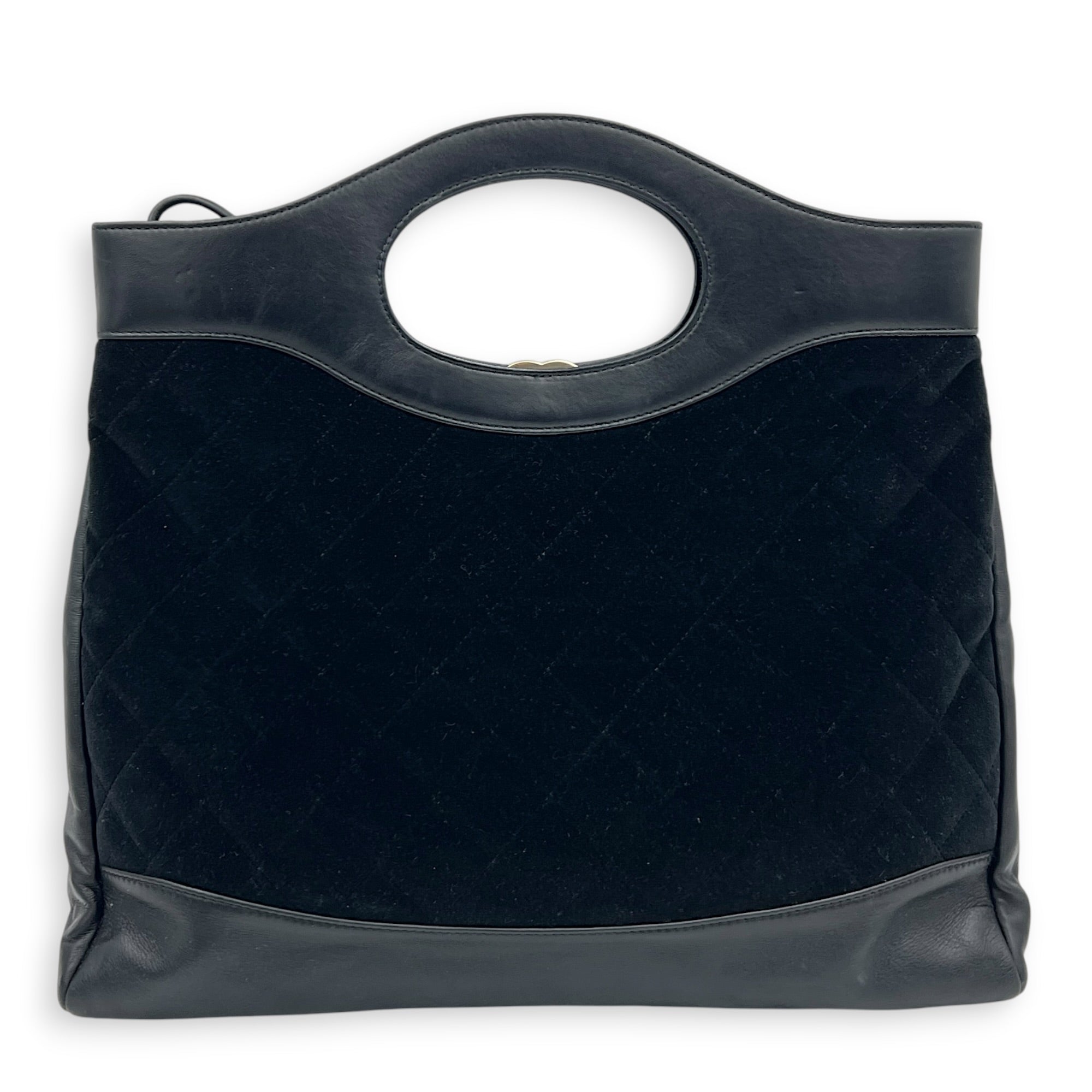 31 Large Black Tote Bag in Velvet, Gold hardware