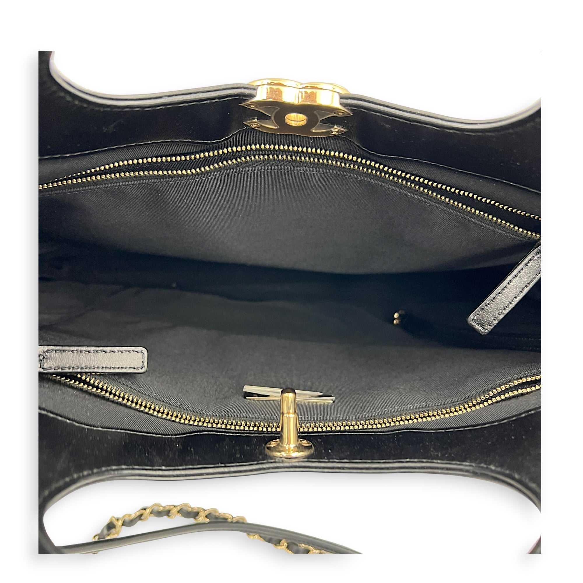 31 Large Black Tote Bag in Velvet, Gold hardware