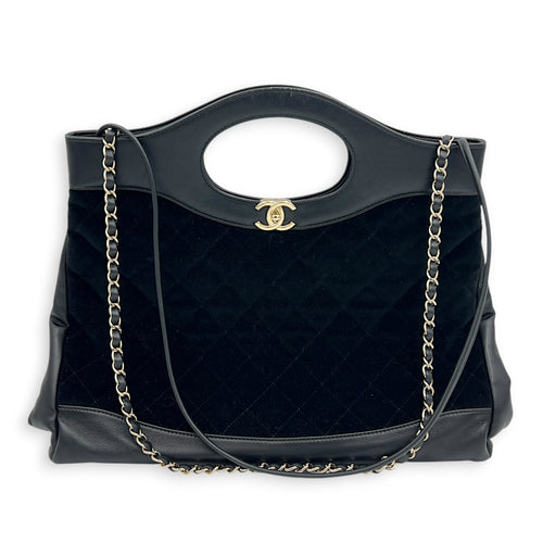 31 Large Black Tote Bag in Velvet, Gold hardware
