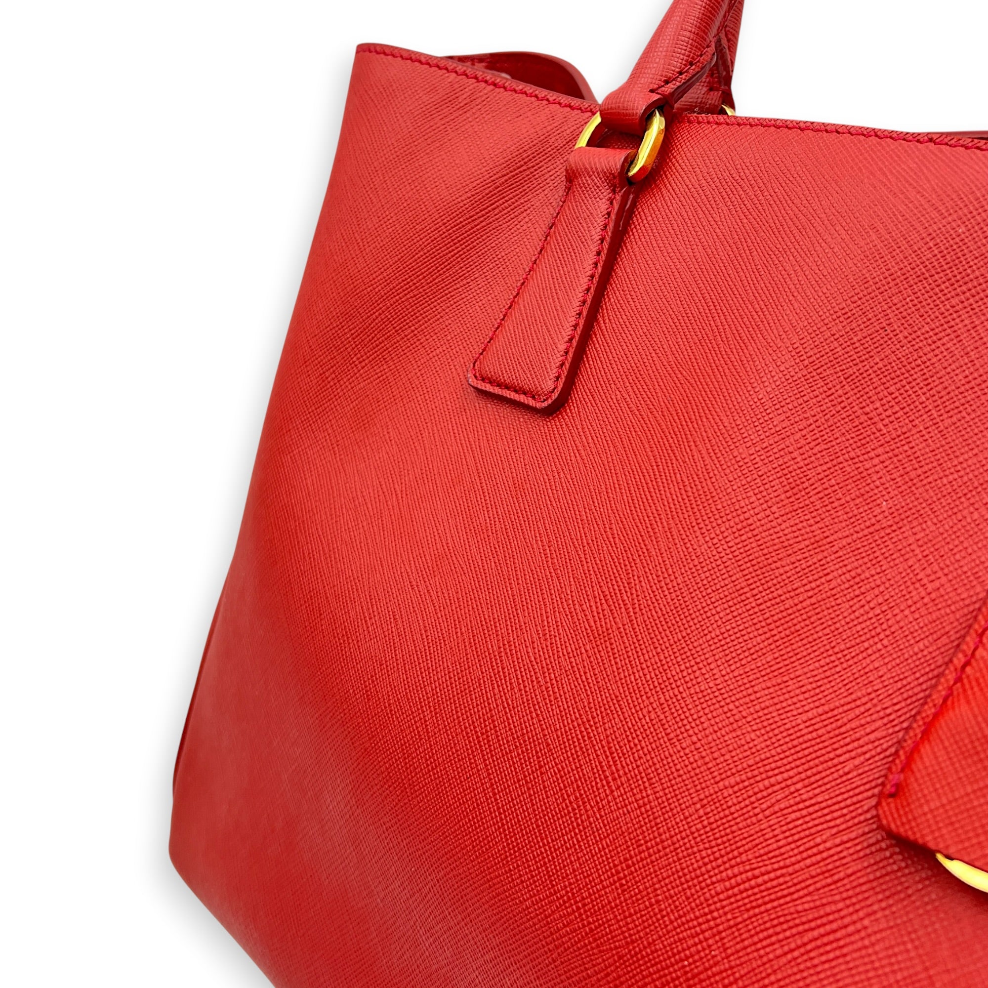 Galleria Top Handle Bag Red in Saffiano Leather, Gold hardware