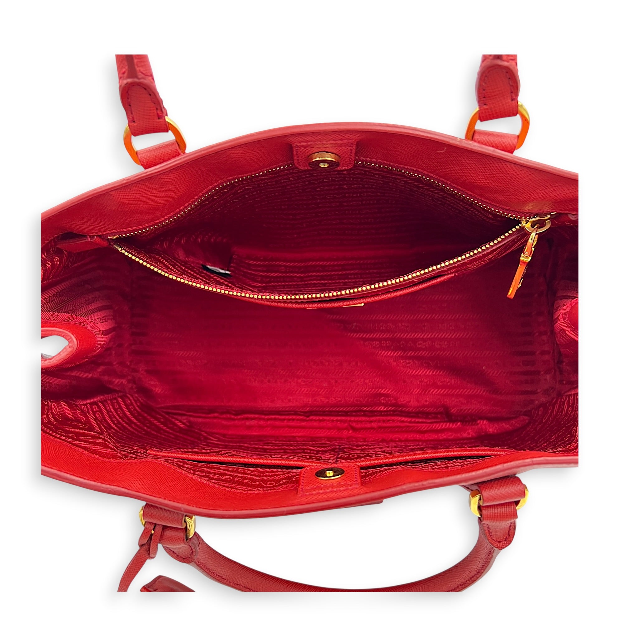 Galleria Top Handle Bag Red in Saffiano Leather, Gold hardware