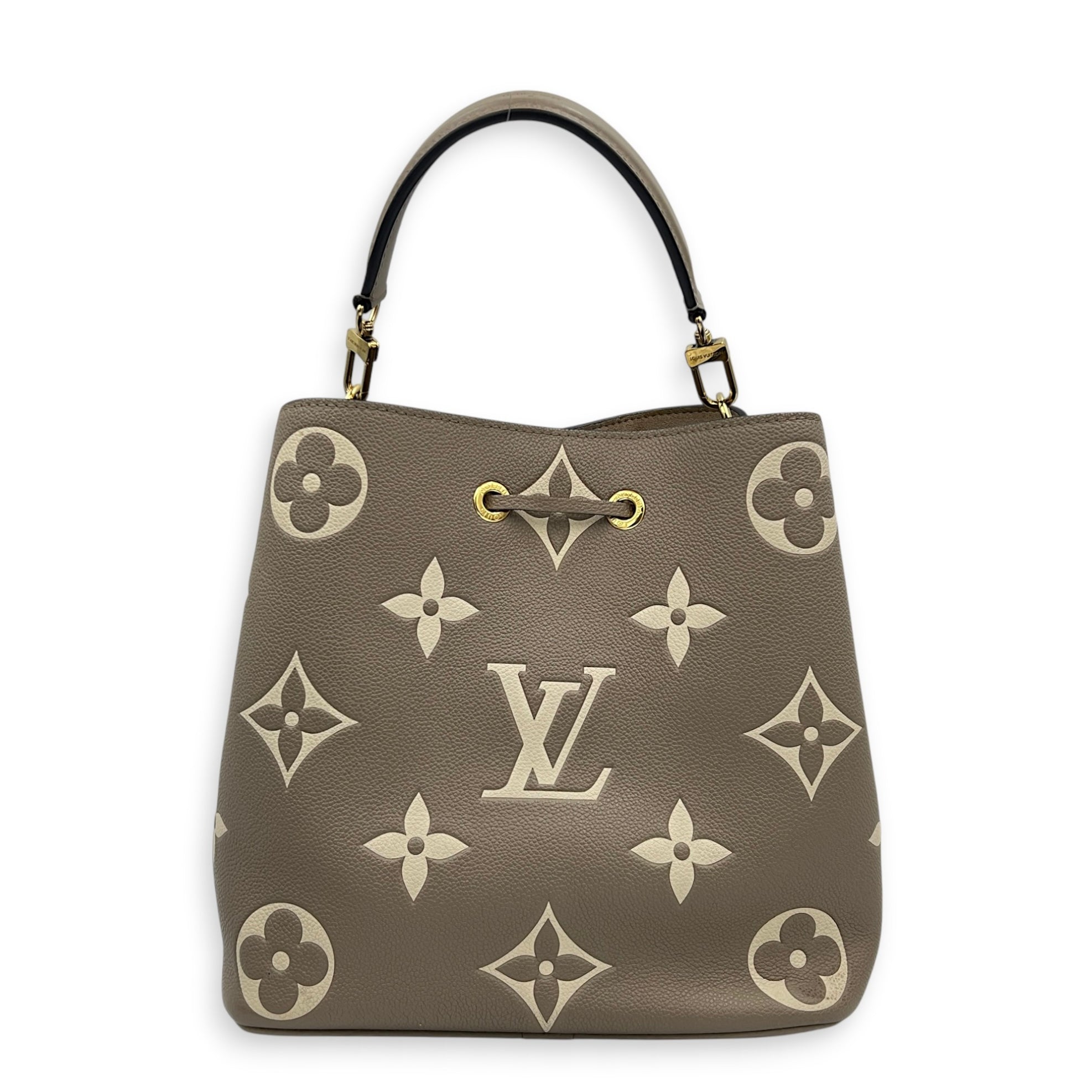 NeoNoe MM Beige Bucket Bag in Monogram Empreinte Leather, Gold hardware