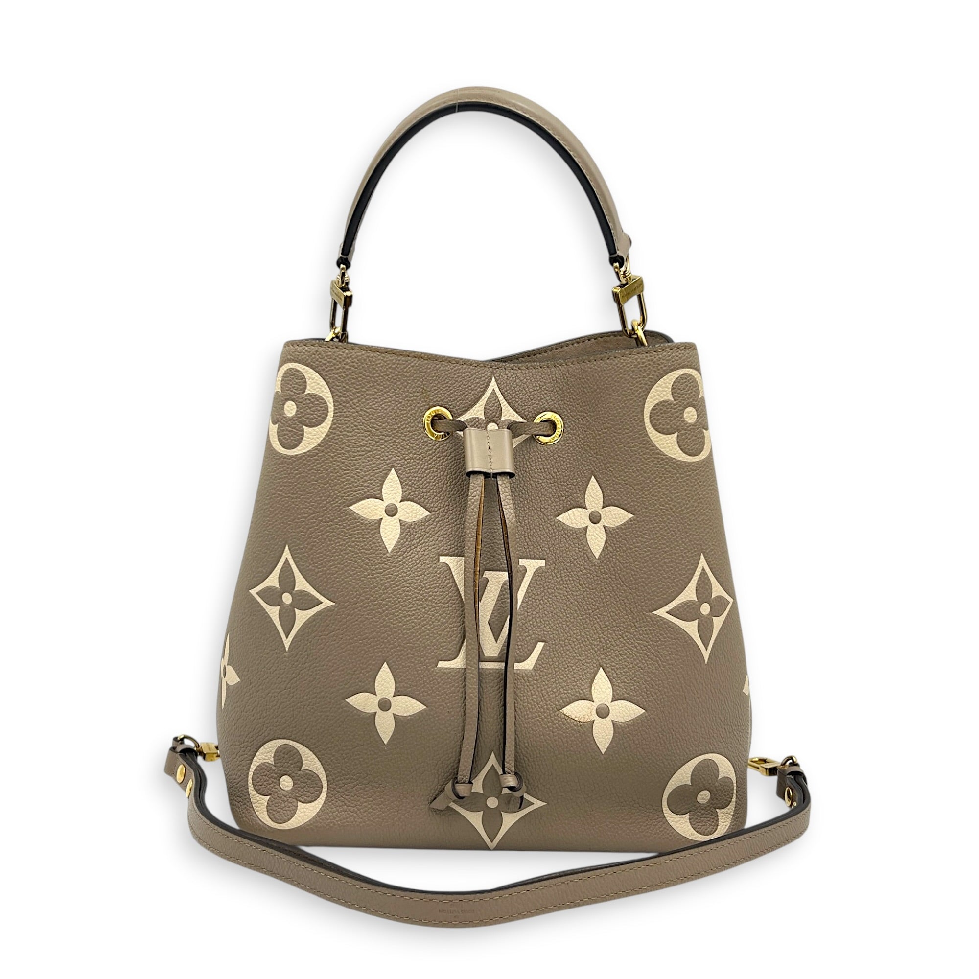 NeoNoe MM Beige Bucket Bag in Monogram Empreinte Leather, Gold hardware