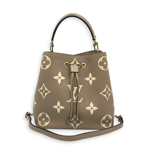 NeoNoe MM Beige Bucket Bag in Monogram Empreinte Leather, Gold hardware
