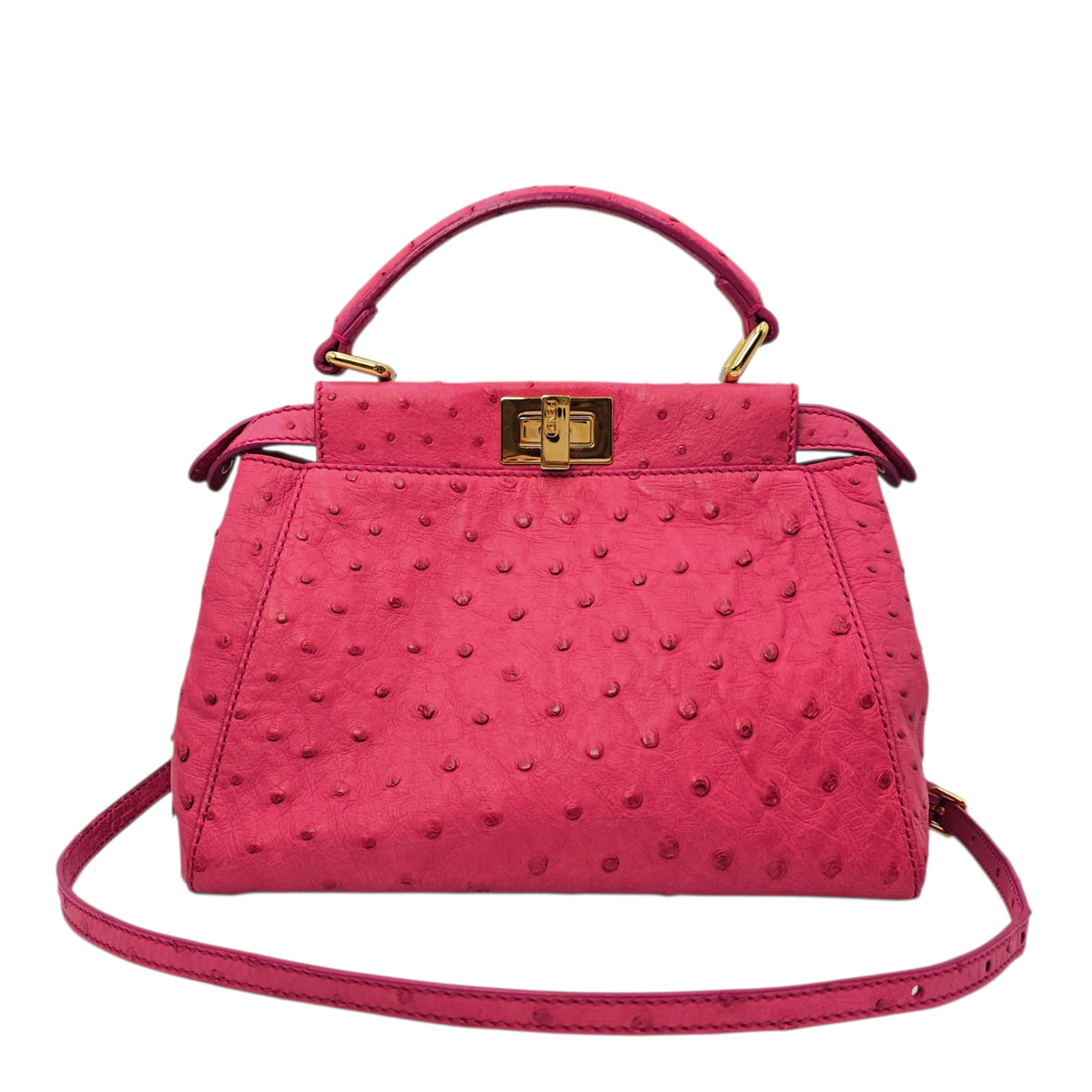 Peekaboo Mini Pink Crossbody Bag in Ostrich Gold hardware