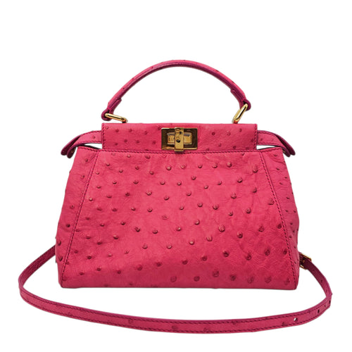 Peekaboo Mini Pink Crossbody Bag in Ostrich Gold hardware