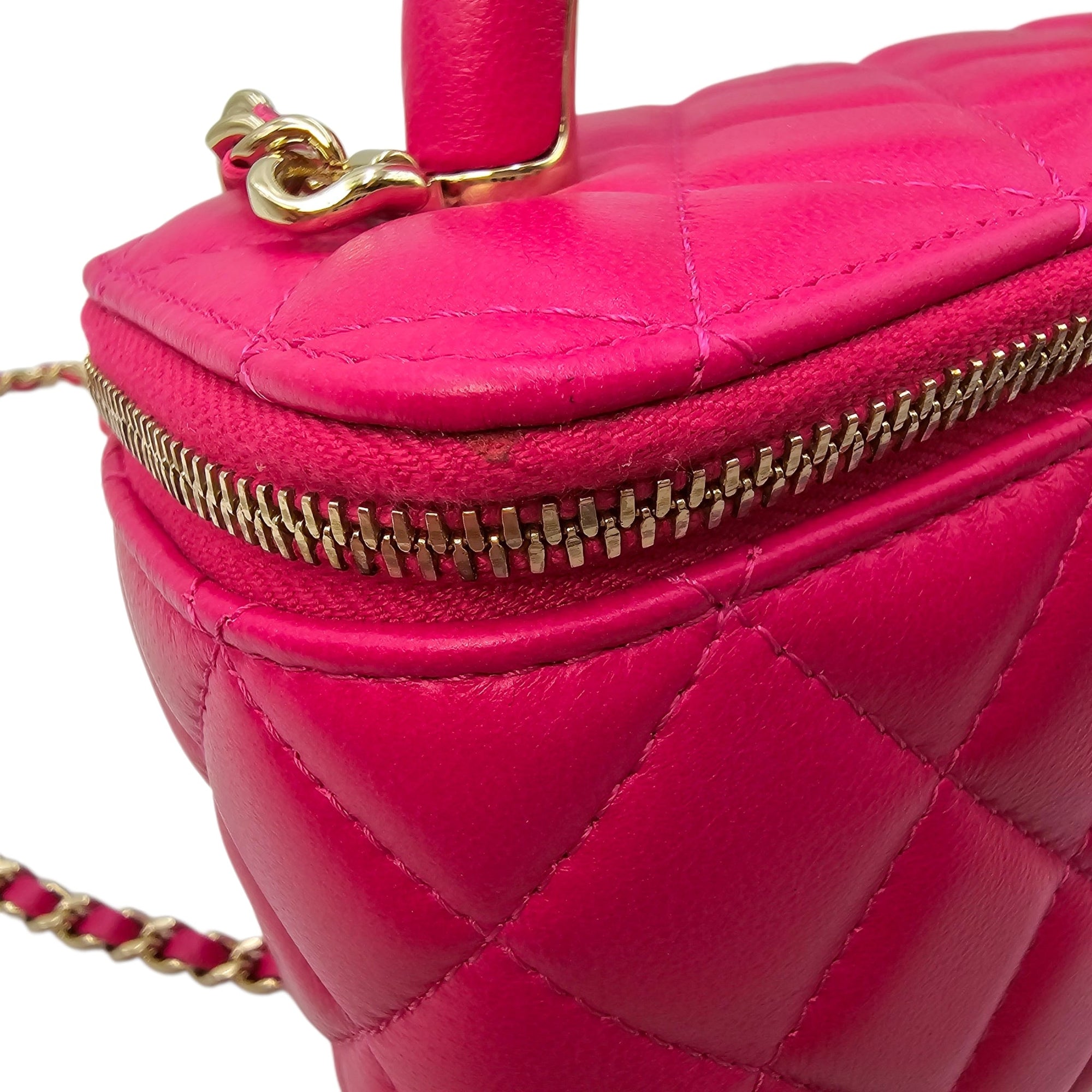 Quilted Top Handle  Pink Vanity Bag in Lambskin Gold hardware CL2502-9954 11