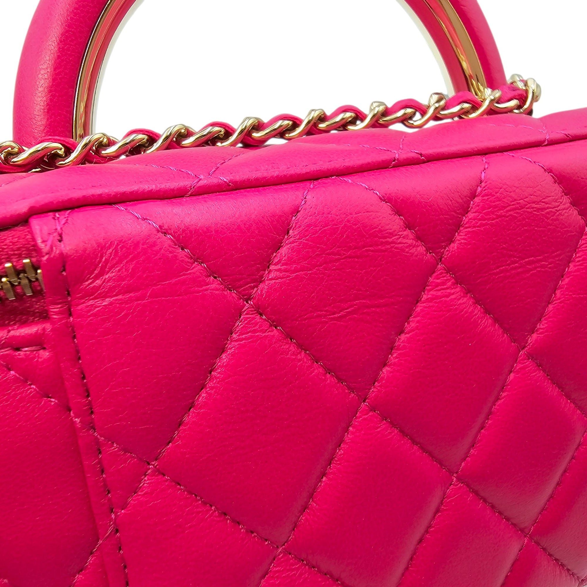 Quilted Top Handle  Pink Vanity Bag in Lambskin Gold hardware CL2502-9954 9