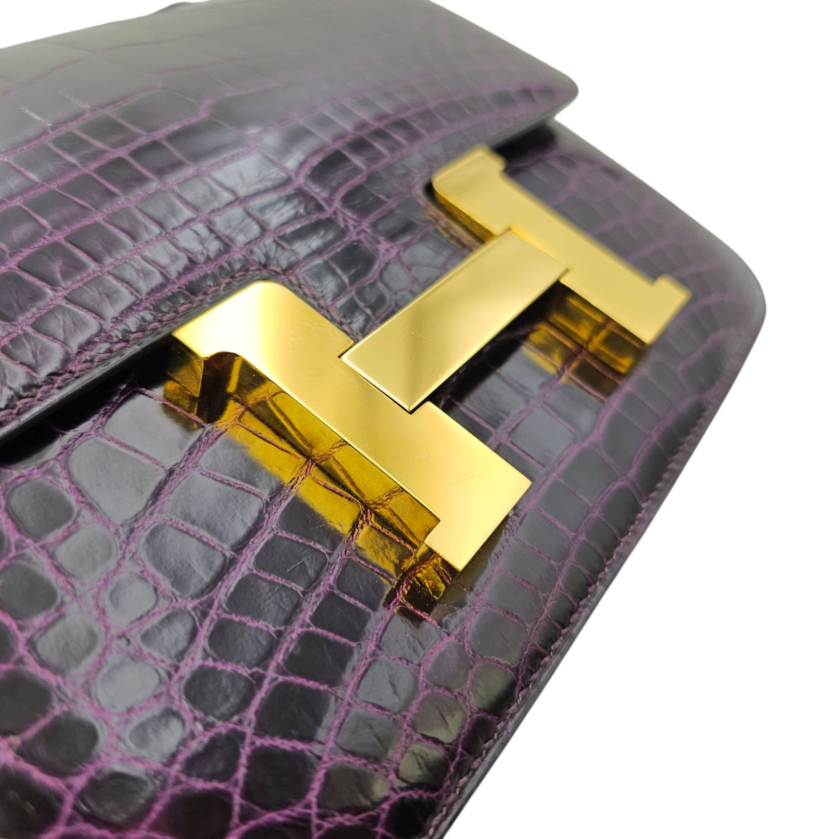 Constance 24 Amethyst in Shiny Alligator Gold hardware