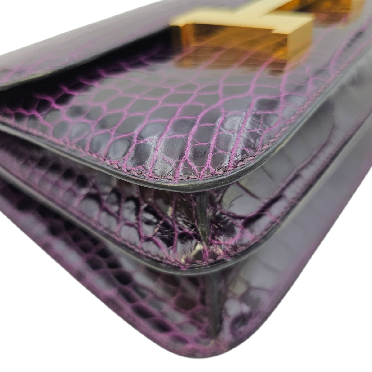 Constance 24 Amethyst in Shiny Alligator Gold hardware
