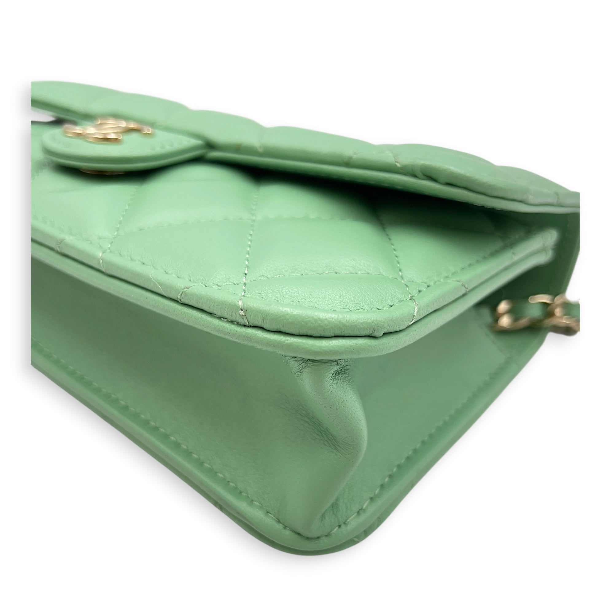 Top Handle Mini Apple Green  Crossbody Bag in Lambskin Gold hardware