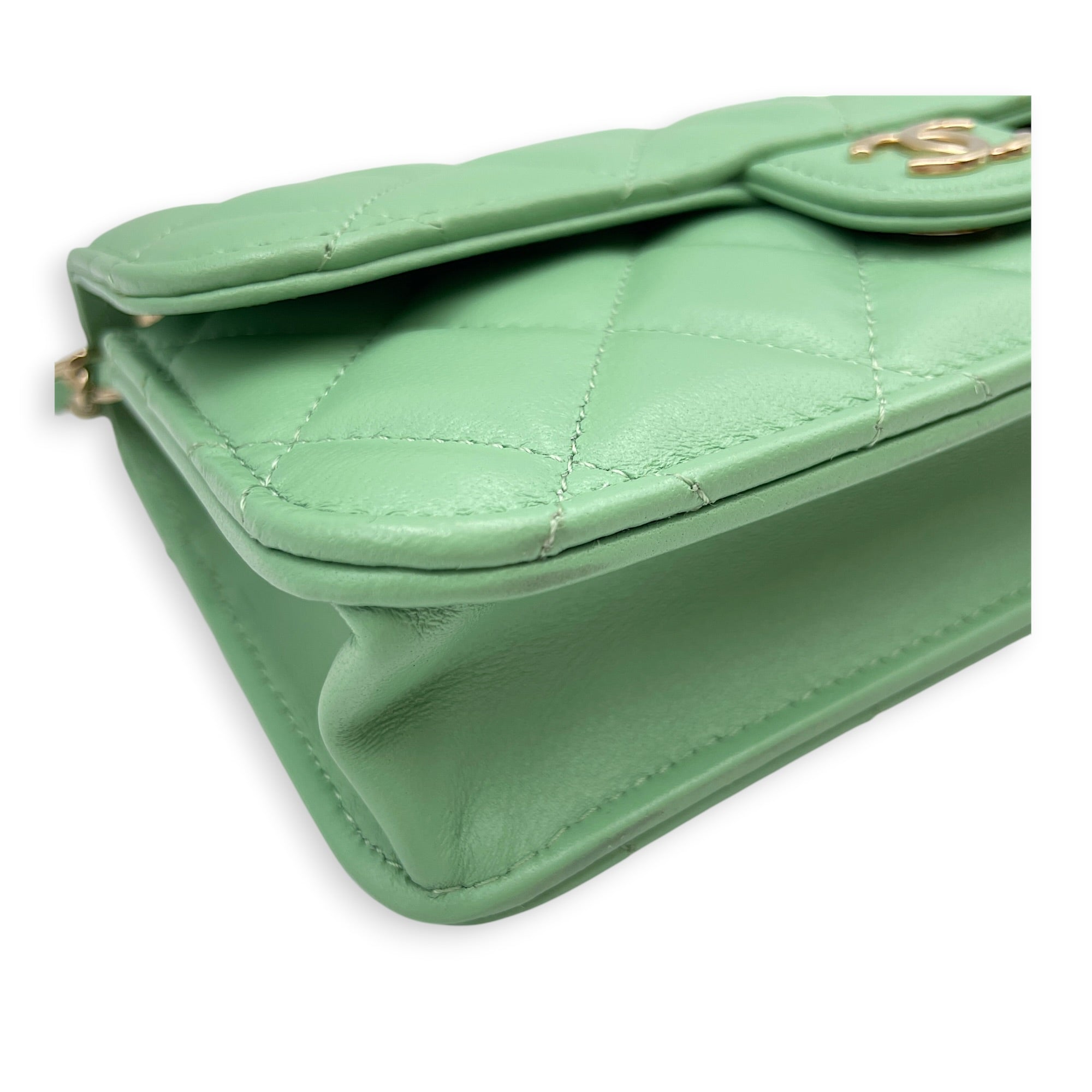 Top Handle Mini Apple Green  Crossbody Bag in Lambskin Gold hardware