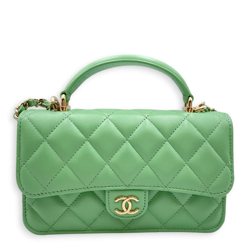 Top Handle Mini Apple Green  Crossbody Bag in Lambskin Gold hardware
