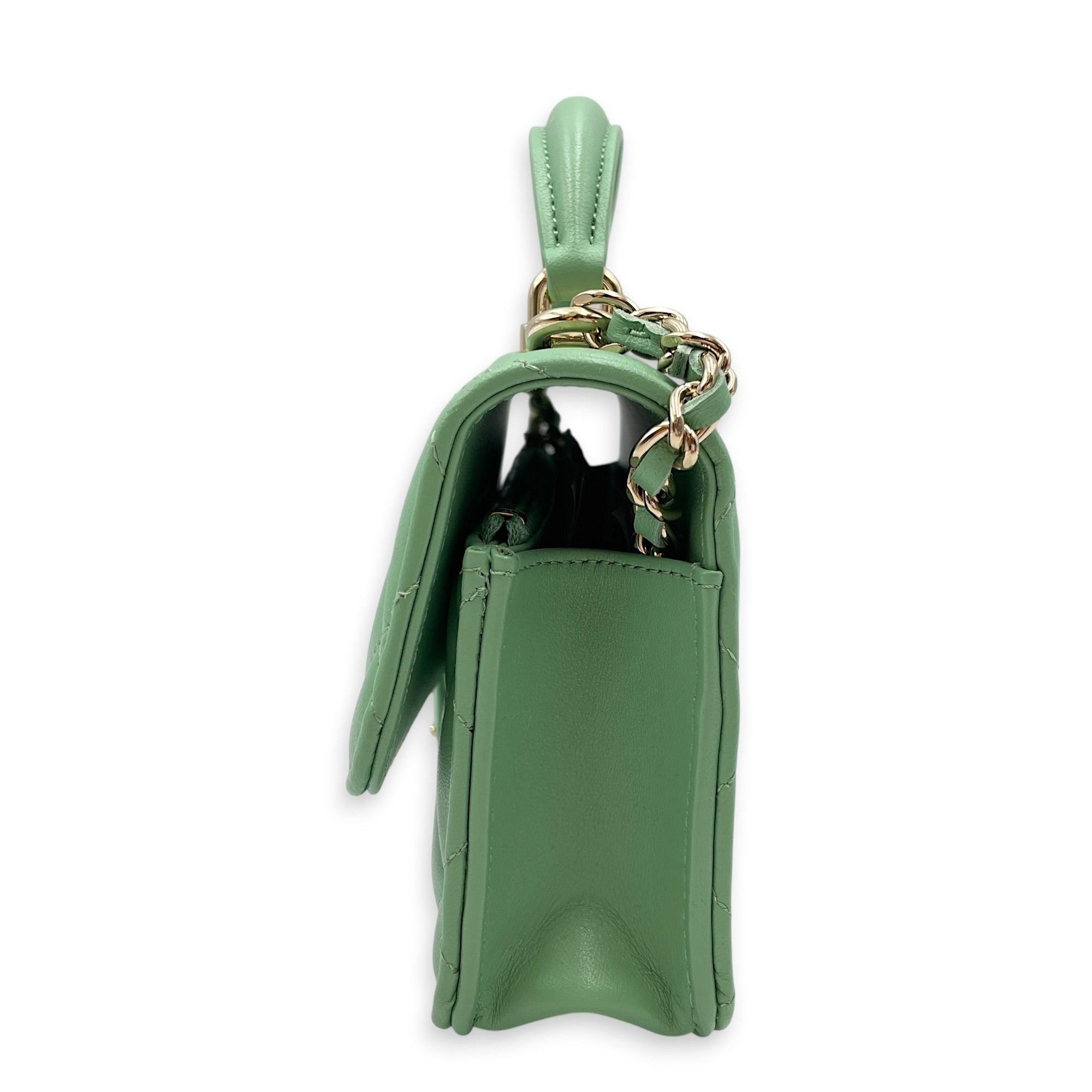 Top Handle Mini Apple Green  Crossbody Bag in Lambskin Gold hardware