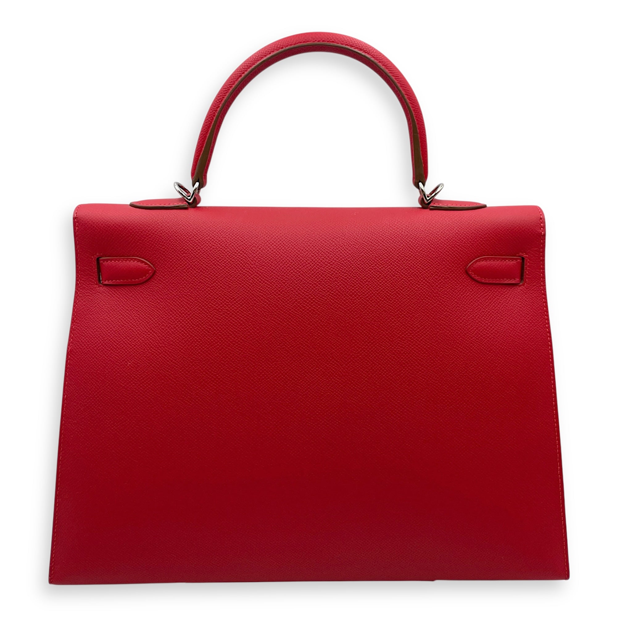 Flag Sellier Kelly 35 Rouge Casaque/Blanc in Epsom Palladium hardware CL2508-15061 2